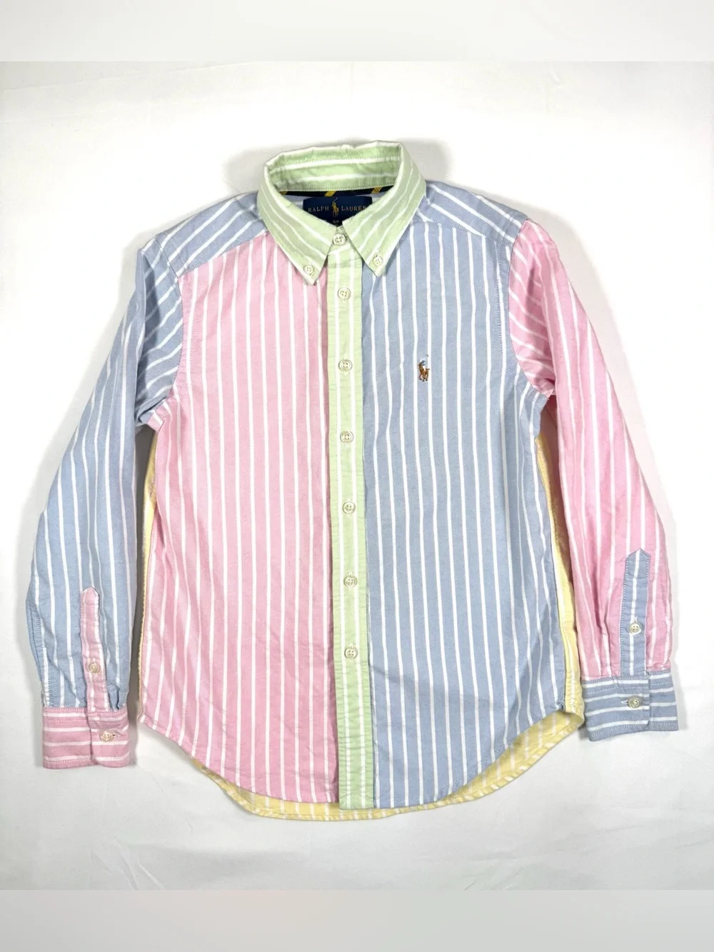 RALPH LAUREN Boys’ Multi-Colored Pastel Stripe Oxford Button Down 8 Preppy